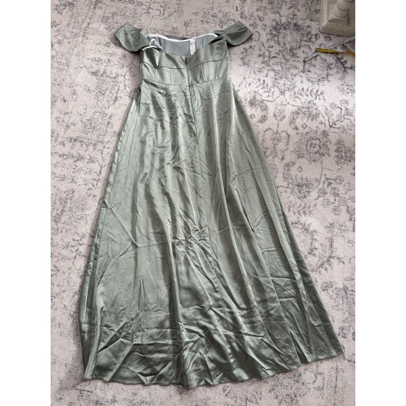 Dessy After Six A-Line Satin Maxi Dress Sage Size 10 Off The Shoulder Strapless - Picture 3 of 11